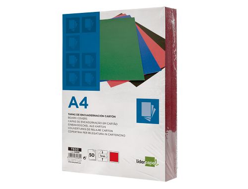 Capa de encadernacao liderpapel cartao din a4 1 mm vermelha pack de 50 unidades , Liderpapel , 64089 , 8423473640894